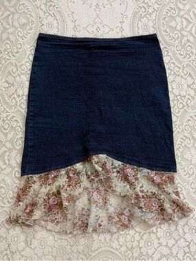 y2k dainty coquette fairy denim skirt w ruffled floral lace trim